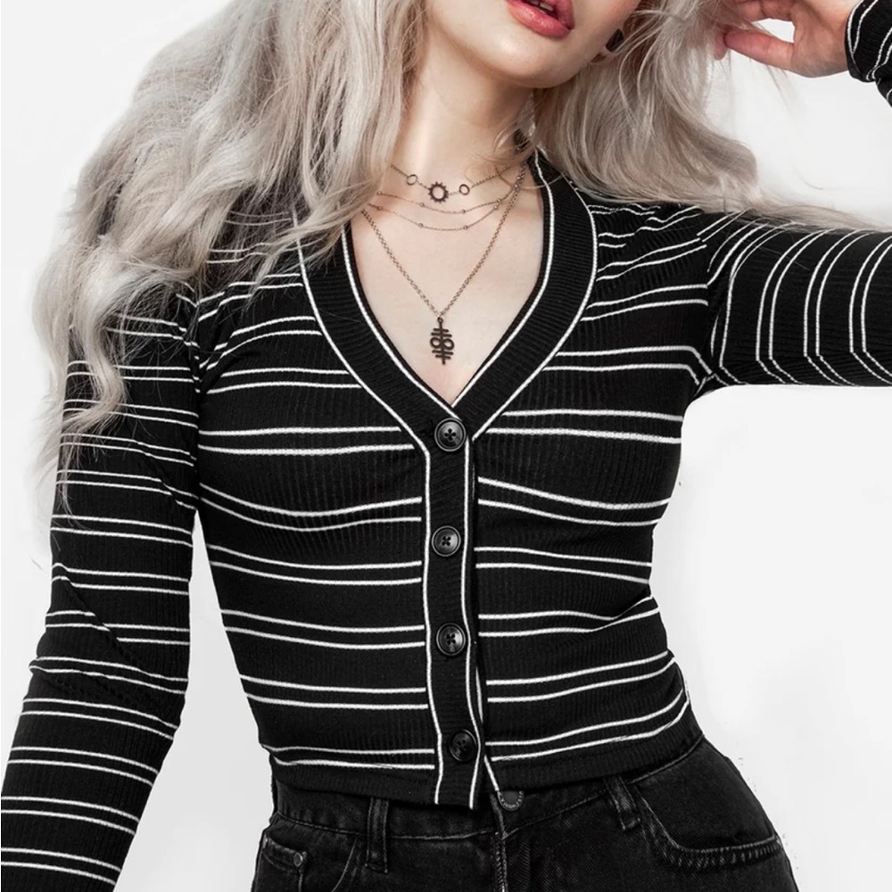 Disturbia Slash Cropped Button-Up Cardigan
